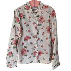 Vintage Talbots Kids Muted Floral Ruffle Blouse 7